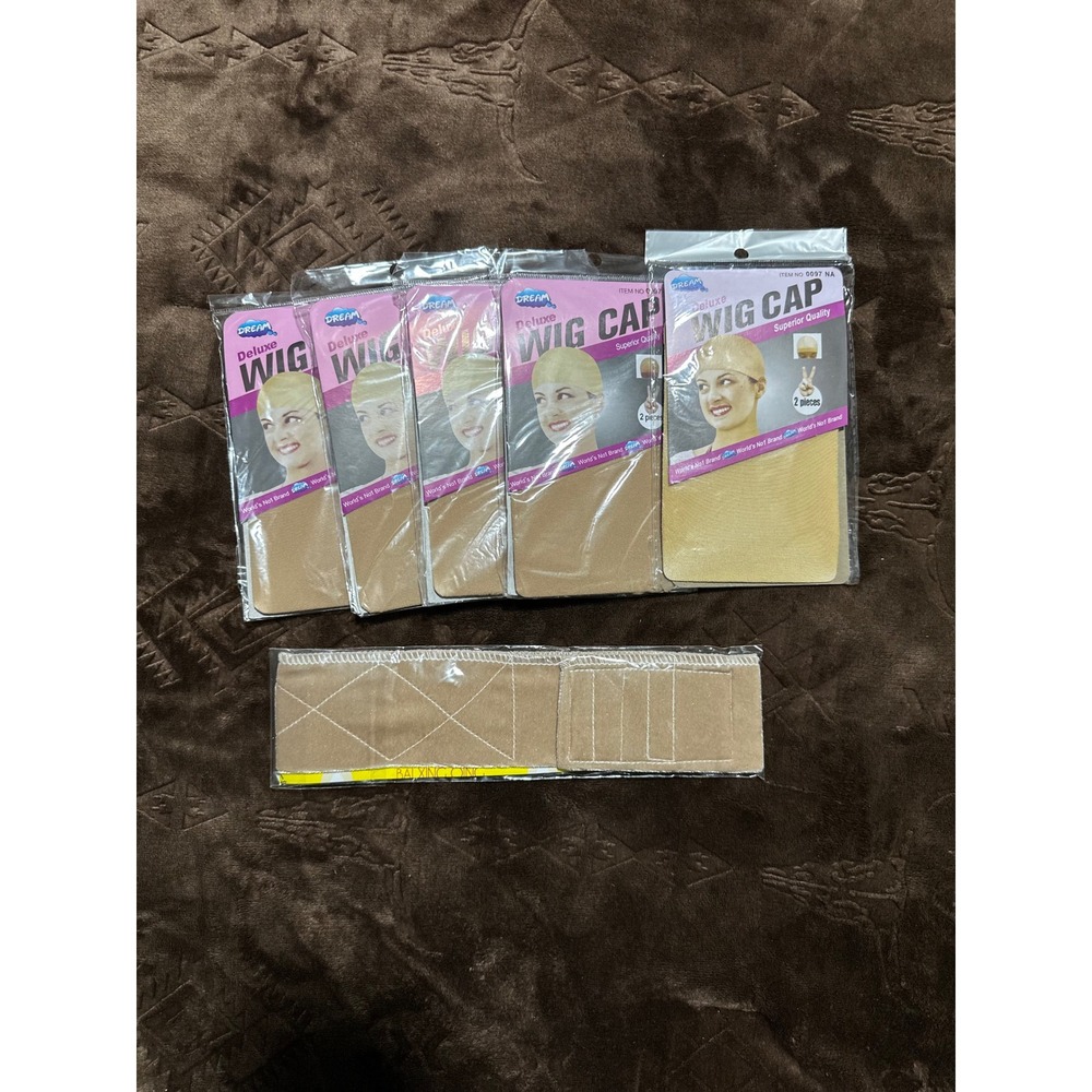NWT Dream Deluxe Wig Cap [10pc] & Velvet Grip Band One Size Tan